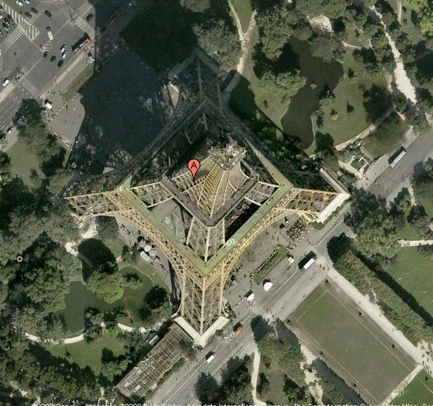 Vista satelital de la Torre Eiffel